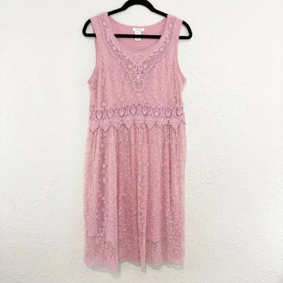 Sundance Pink Lace Sleeveless Boho Feminine Midi Dress Women's Size 12 - Picture 2 of 8